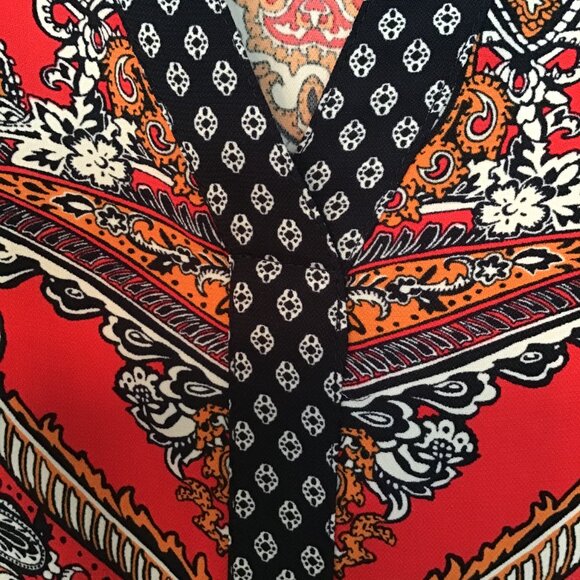 SUSAN GRAVER Bat Sleeve Notched V-Neck Red Paisley Print Caftan Tunic Top XL - Picture 3 of 5